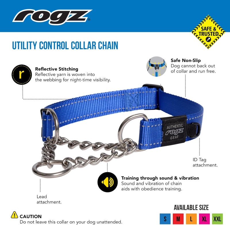 Rogz Utility Large 3/4-Inch Reflective Fanbelt Obedience Half-Check Dog Collar in Blue - Image 3